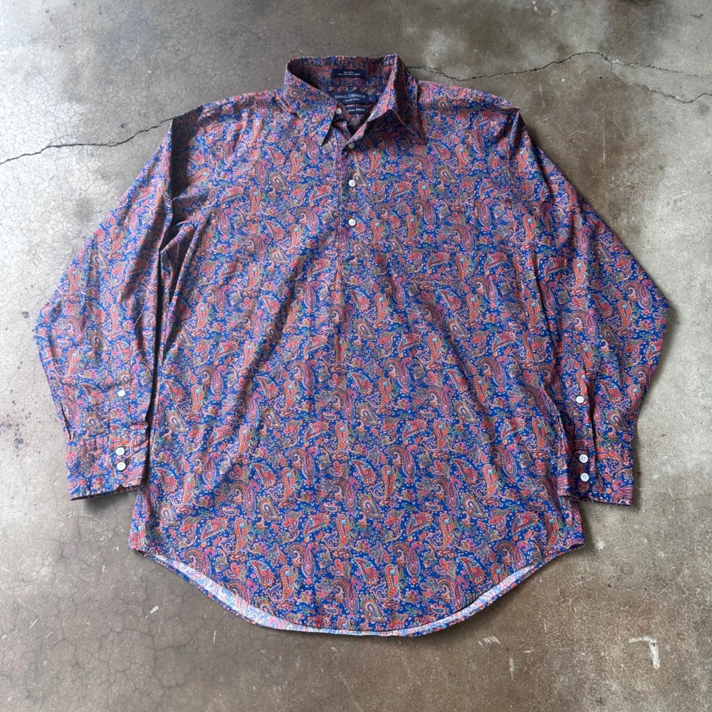 Daniel Cremieux Shirt Mens L Blue Paisley Excellent Italian Fabric Popover